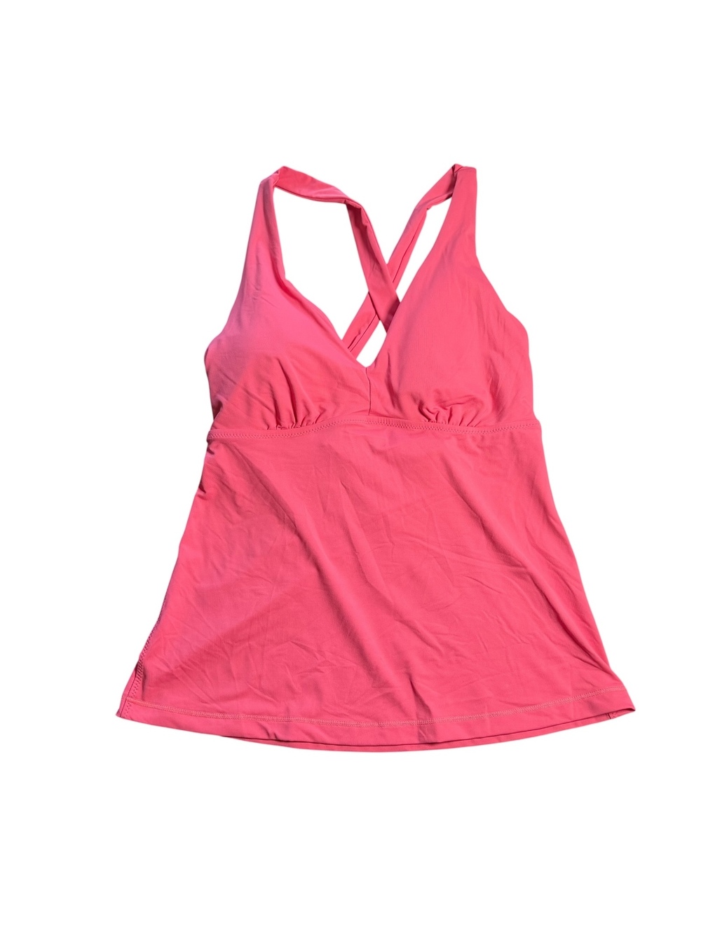 ATHLETA coral pink plunge cross tie back tankini swim top size S D-DD cup New